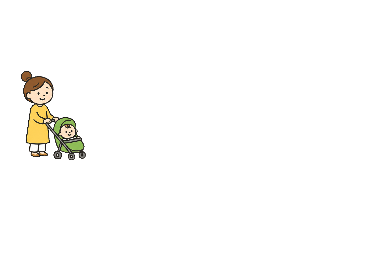 ベビーカーを押す親子のイラスト